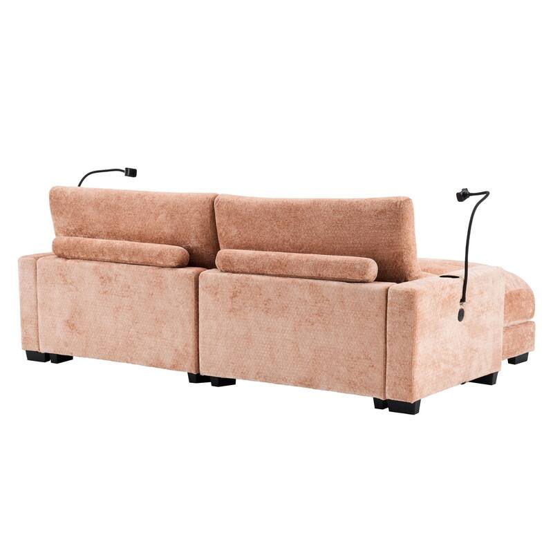 Chaise Lounge Chair Upholstered Modular Sofa with Cup & Phone Holders