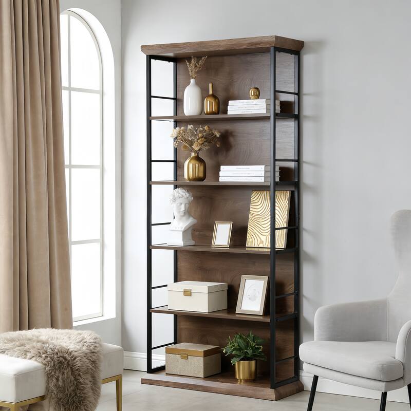 70.86" H 5-Tier Standard Bookcase with Storage for Living Room & Home Office - Black/Brown
