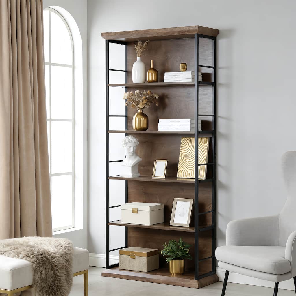 70.86" H 5-Tier Standard Bookcase with Storage for Living Room & Home Office