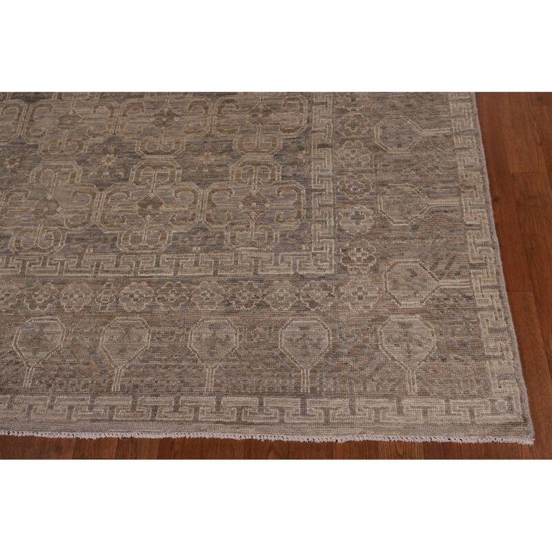 Geometric Oushak Vegetable Dye Area Rug Hand-Knotted Wool Carpet - 7'8" x 9'11"
