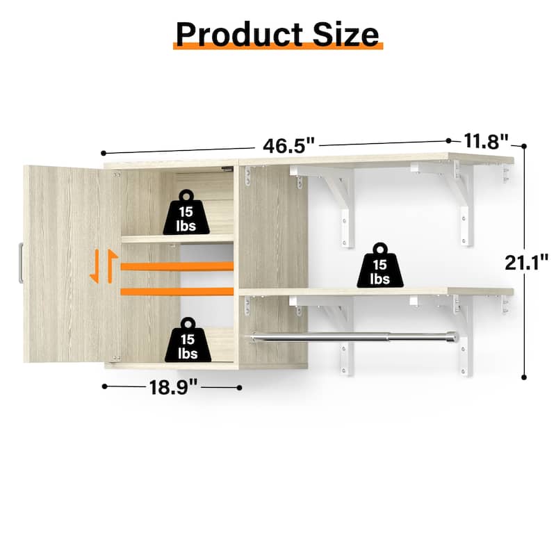 65''W Reversible Laundry Storage Cabinet with Doors and Storage Shelves and Shelf Towers