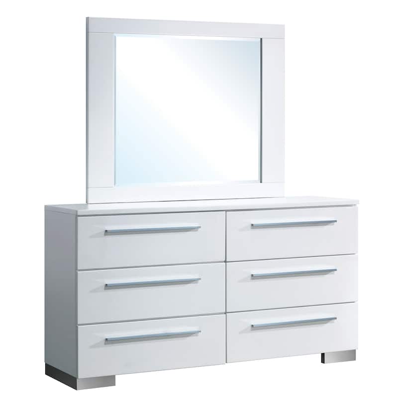 Rema Contemporary White Wood 6-Drawer 2-Piece Dresser and Mirror Set by Furniture of America