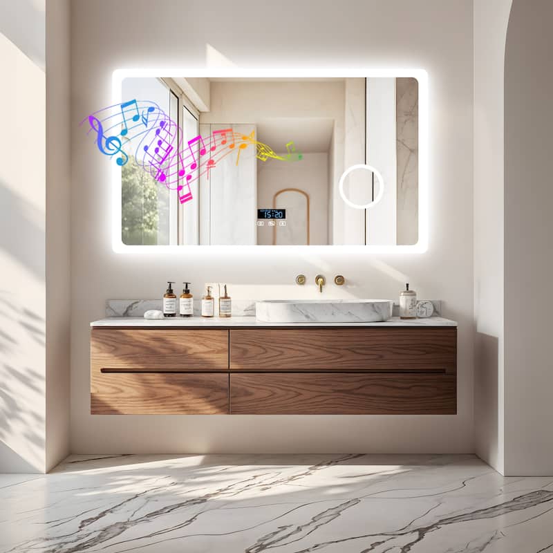 Smart LED Bathroom Mirror with Bluetooth Speaker, Anti-Fog Magnifying