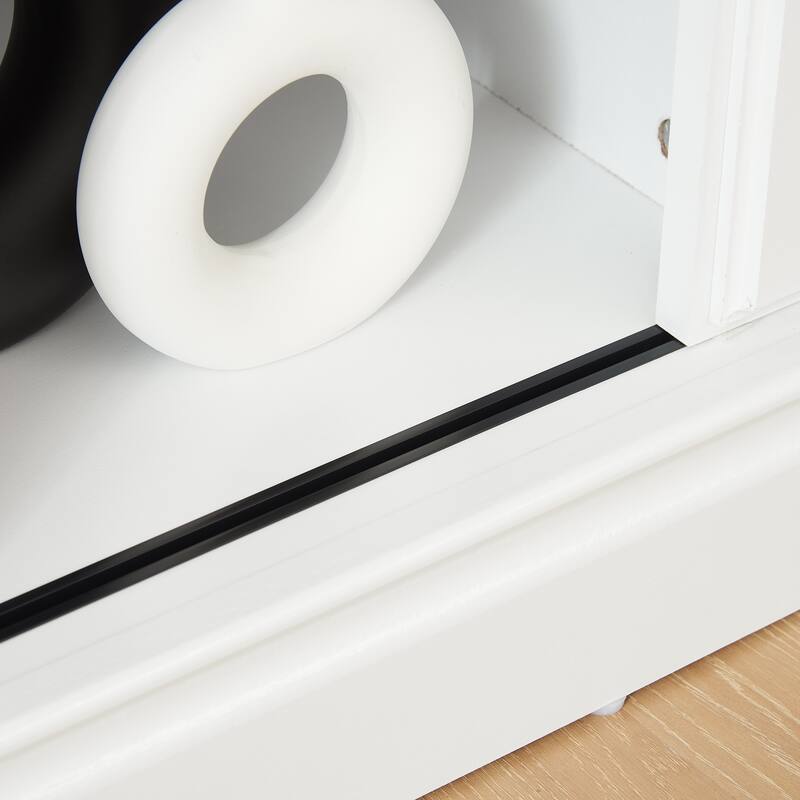 Medieval-Style TV Stand Multi-Functional Sliding Door TV Cabinet with 2 Storage Cabinets and Open Shelves, For Living Room