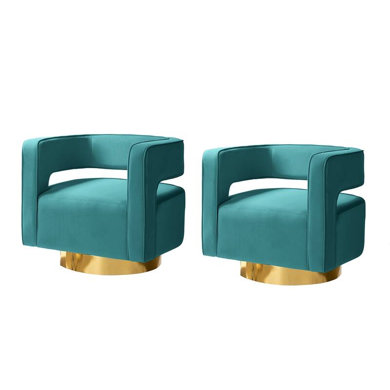 Carisa Modern Upholstered Swivel Open-Back Barrel Chair with Golden Base by HULALA HOME