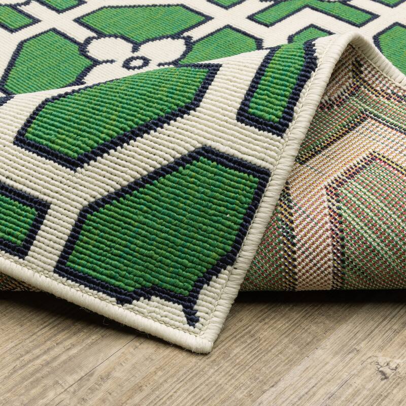 Harlowe Geometric Tile Motif Ivory/ Green Area Rug