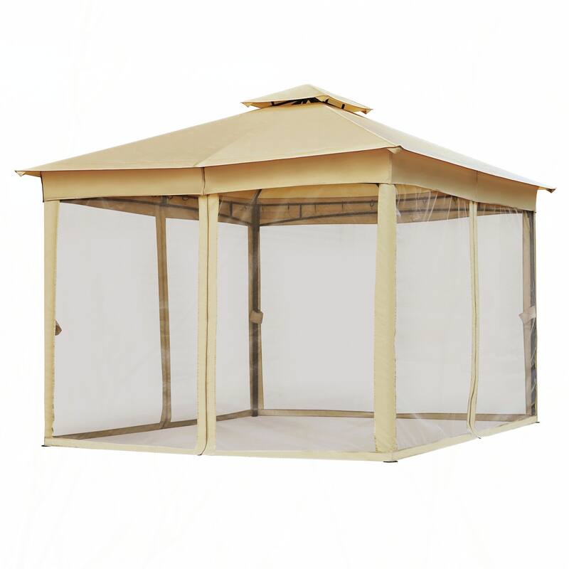 10x12 Outdoor Gazebo Tent with Double Roofs(Beige)