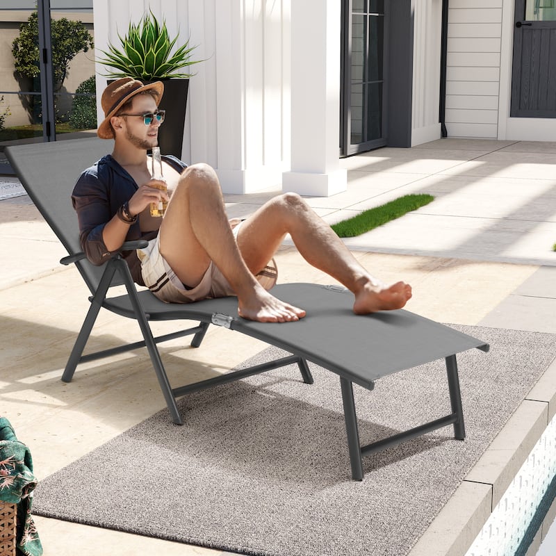 Outdoor Adjustable Aluminum Patio Folding Chaise Lounge Chair