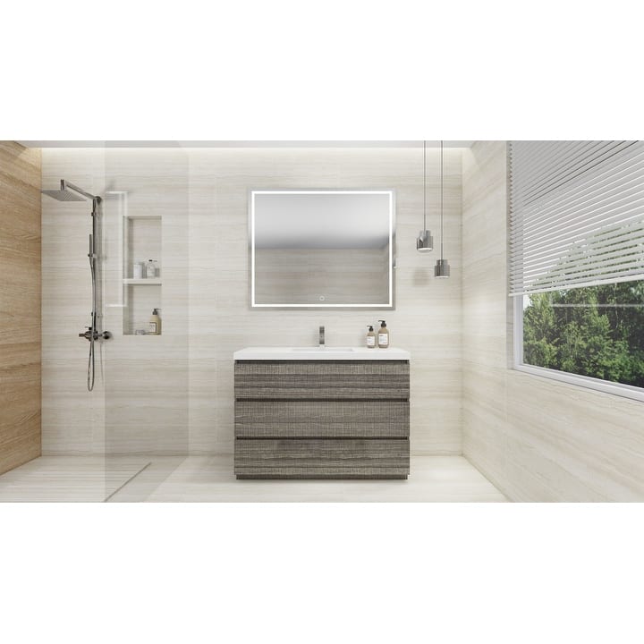 Modern 48“ Single Sink Bathroom Vanity with Soft-Close Storage and Integrated Acrylic Top (Angeles Series)