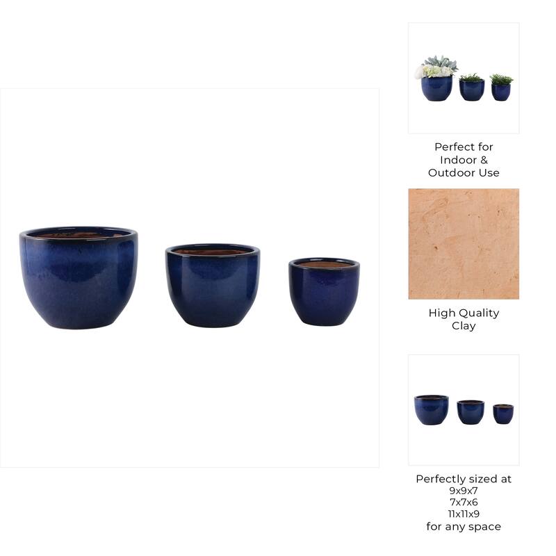 Round Ceramic Planters with Smooth Textured Design (Set of 3) - 11" x 11" x 9"