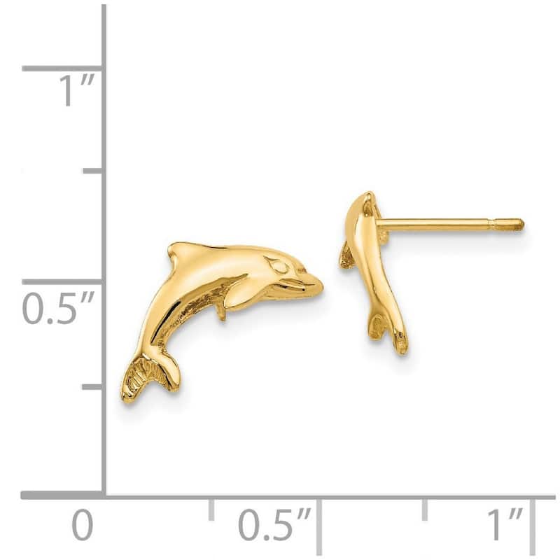 Curata 14k Yellow Gold Polished 15mm Dolphin Post Earrings