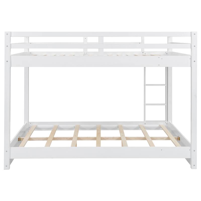 GDFStudio - Solid Wood Queen Bunk Bed with Ladder and Pull-Out Trundle