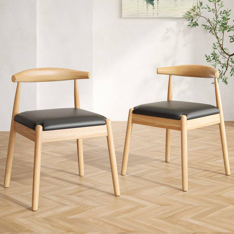 Natural Black Dining Chair Set of 2 Side Chair Office Chair Meeting Room Chairs with Curved Backrest - Natural Black