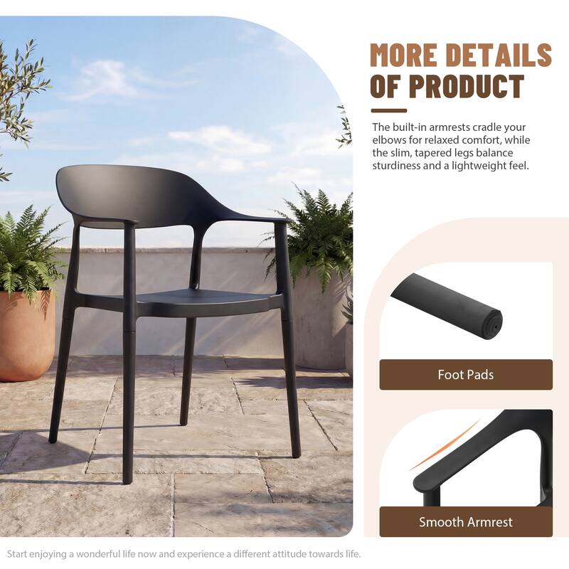 Outdoor Stackable Plastic Chairs Dining Chair Set 4-Piece Lightweight Curved Backrest Armchair