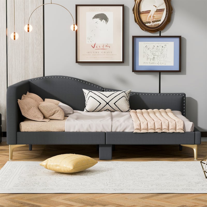 Full Size Upholstered Daybed with Headboard and Armrest