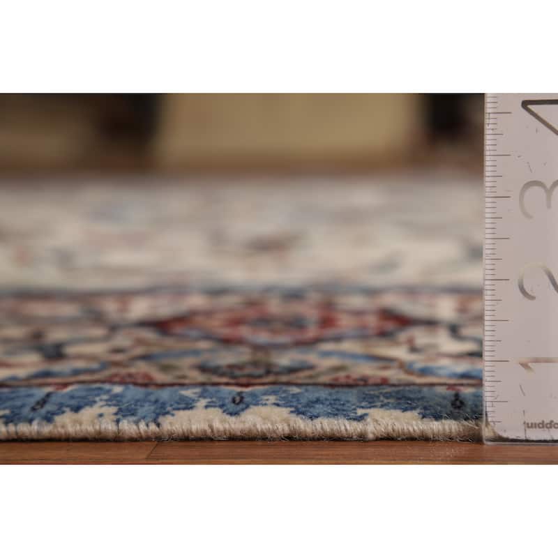 Ivory Floral Nain Persian Area Rug Handmade Wool Carpet - 6'8"x 9'10"