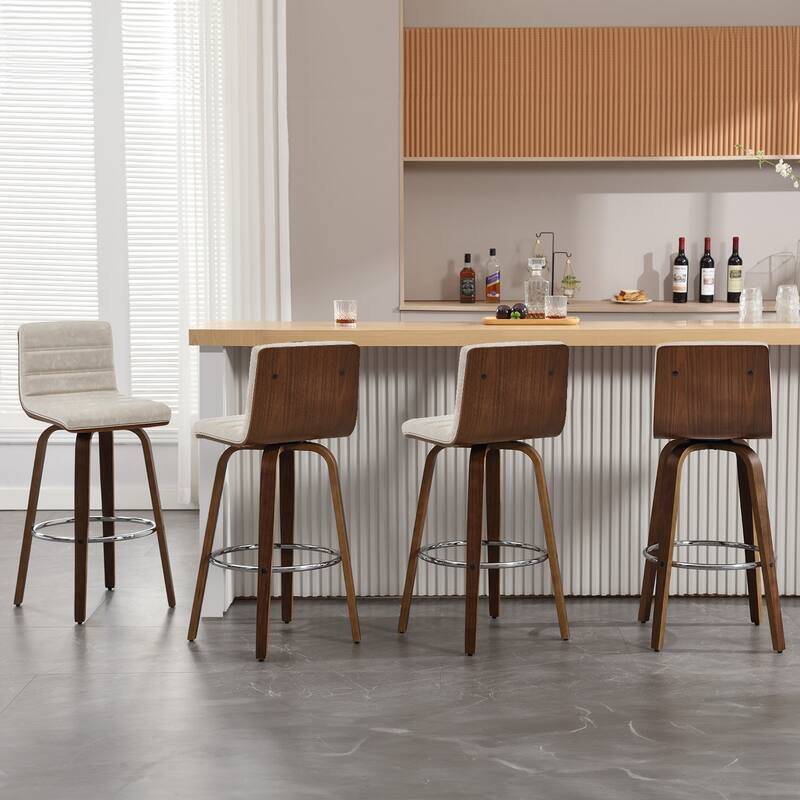 Modern Leather Upholstered Swivel Counter/Bar Stools, Set of 2