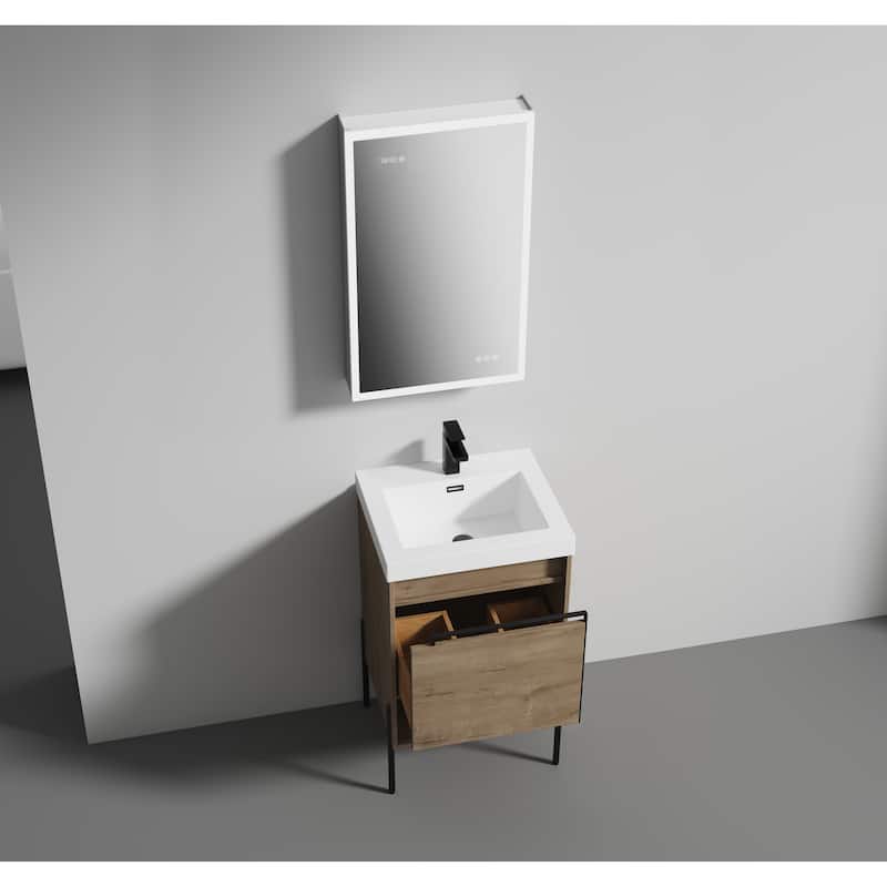 Freestanding Bathroom Vanity Set with Open Shelf & Topmounted Sink
