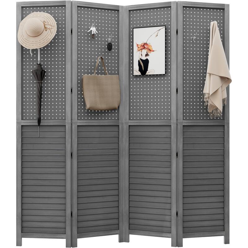 Moasis 67" White 4-Panel Wood Room Screen Divider