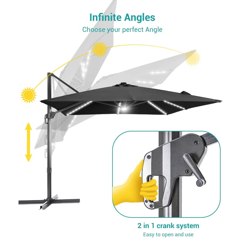BONOSUKI 10x10FT LED Cantilever Patio Umbrella Angle Adjustment
