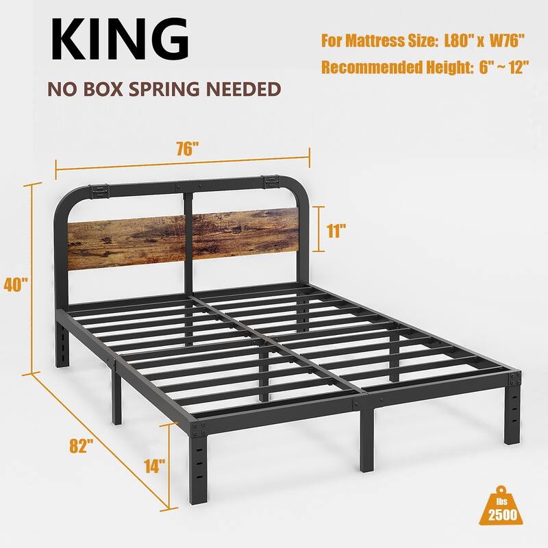 Heavy Duty Anti-Sway 40 Inch Iron Bed With Solid Wood Headboard