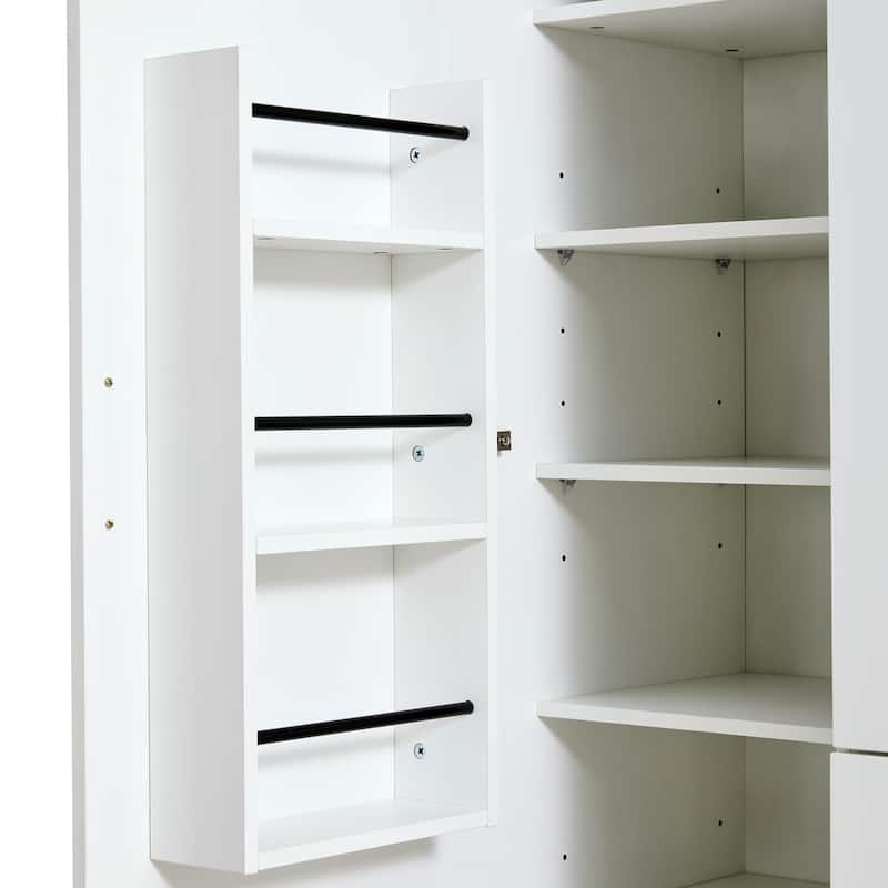 53" Modern Kitchen Pantry Cabinet with 6 Doors, Pull-Out Trays & Wine Rack