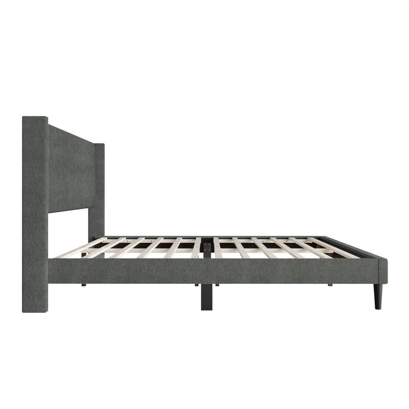 Clayfell Bangor Upholstered Wingback Platform Bed, Linen, No Box Spring Required