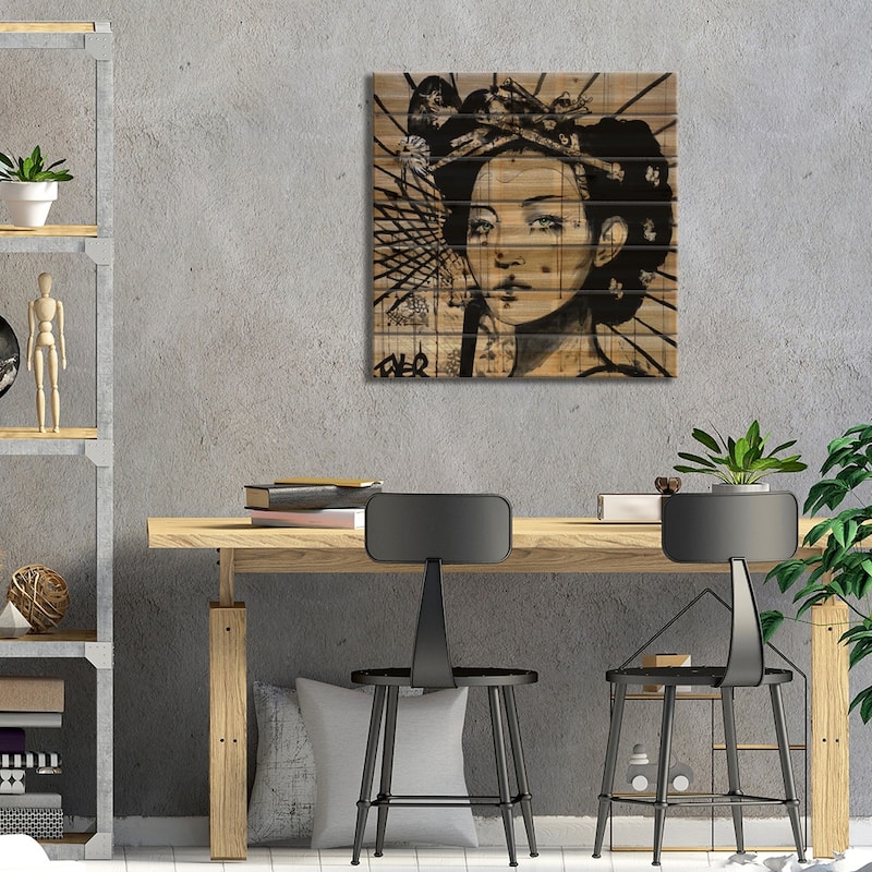 Lotus Print On Wood by Loui Jover - Multi-Color