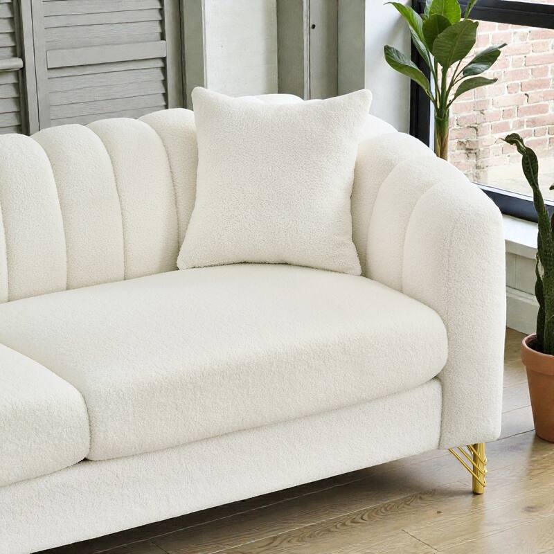 63" Chenille Loveseat Sofa, Modern Tufted 2-Seater Couch with Gold Metal Legs, Deep Plush Living Room Sofa for Apartments