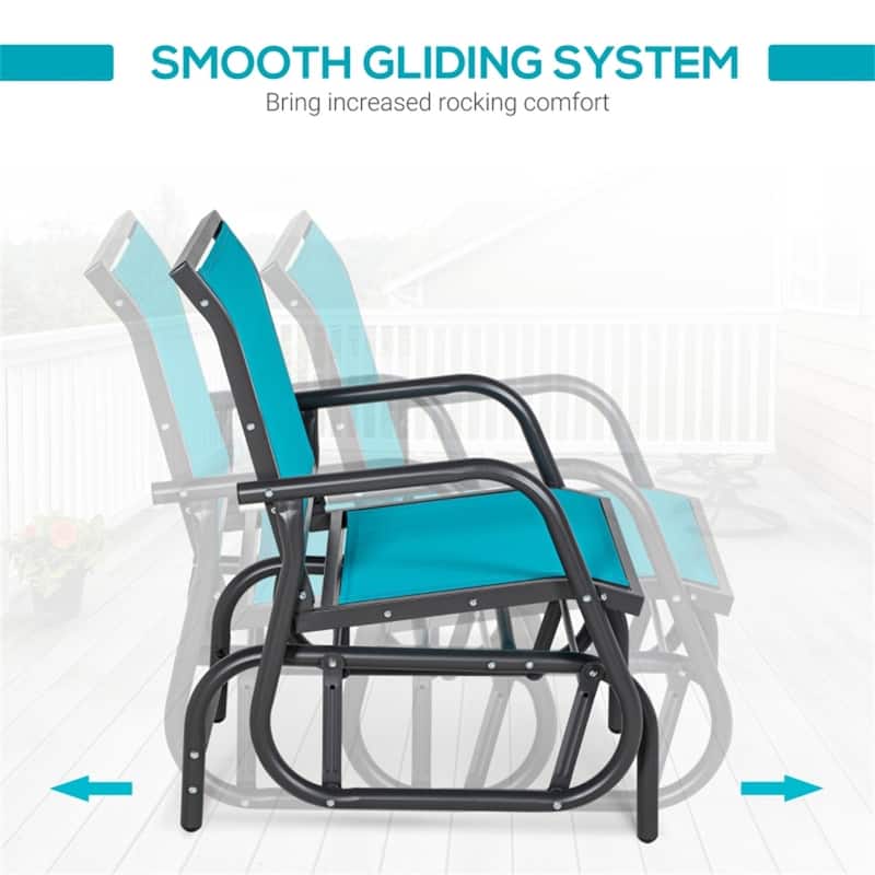 Comfortable Outdoor Glider Chair with Steel Frame and Weather-Resistant Mesh Curved Armrests - 29.5" W x 26" D x 33.5" H