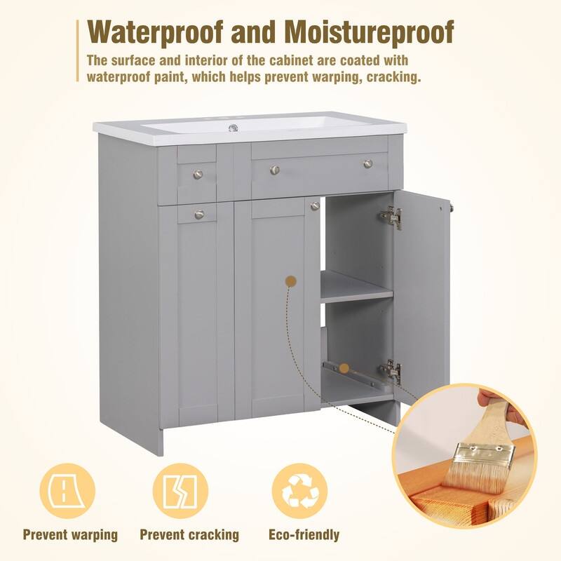Single Sink 30" Bathroom Vanity with Combo Cabinet and Storage