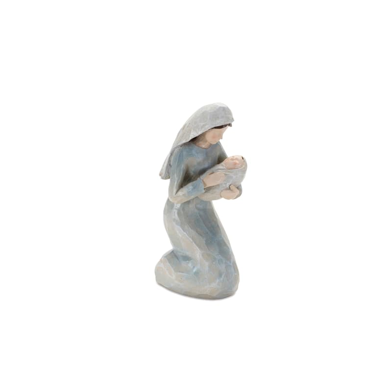 9-Piece Modern Nativity Scene Set with Polyresin Figurines in Beige and Gold for Christmas Decor - 3”H, 11.75”H