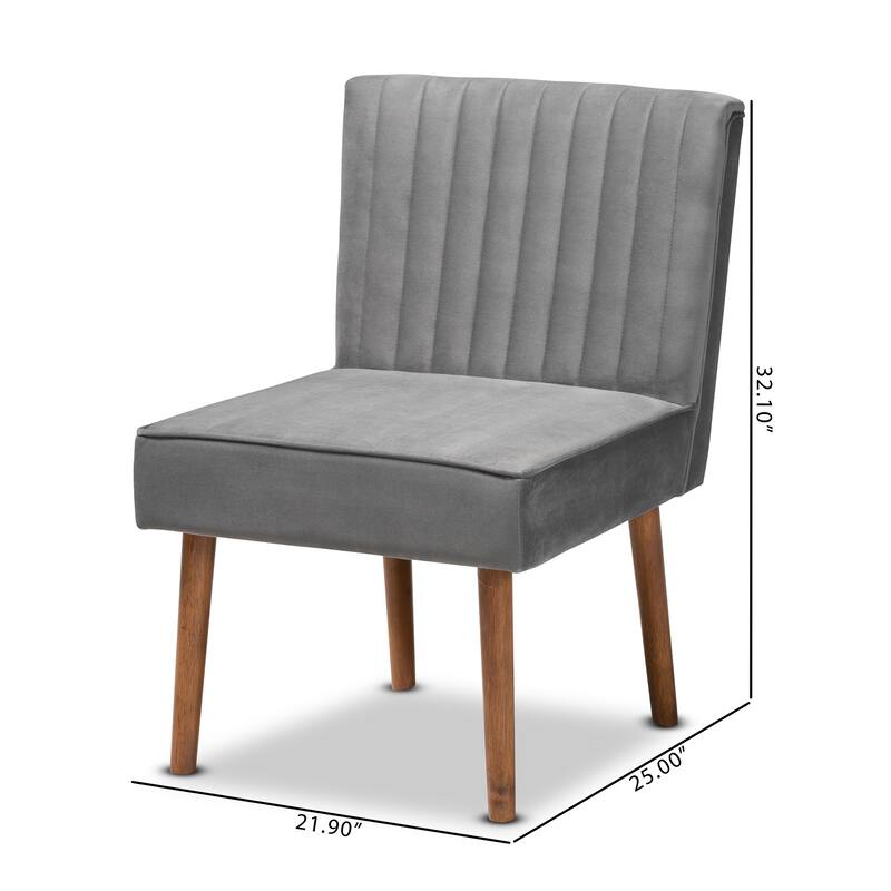 Alvis Mid-Century Velvet Upholstered Wood Dining Chair-Grey