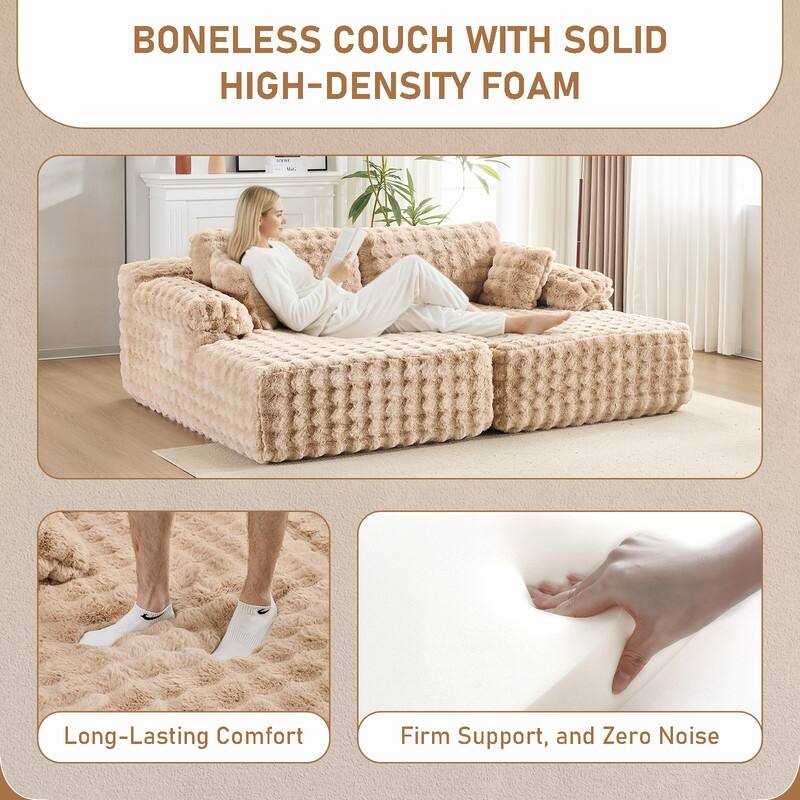 93" Velvet King Size Chaise Lounge Sofa Bed Sleeper Sofa with Dual Mattress