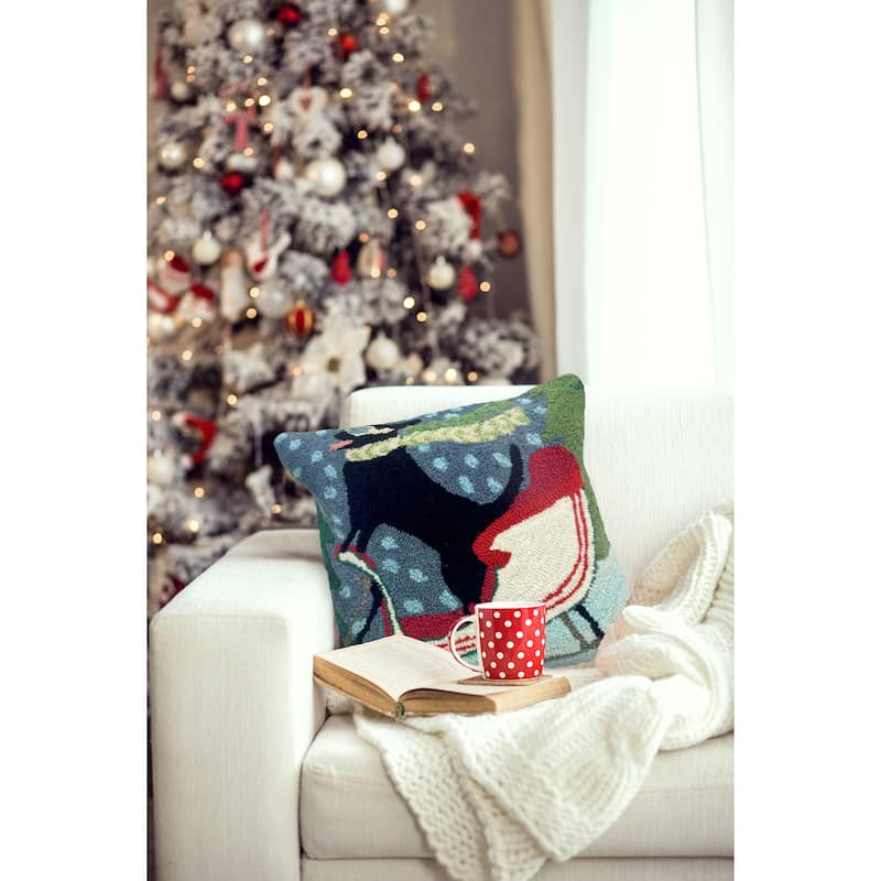Liora Manne Frontporch Sledding Dog Indoor/Outdoor Pillow Multi 18" Square - Red - 18 x 18