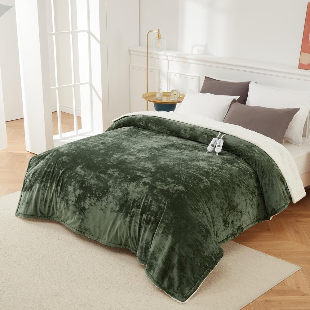 Green Electric Heated Throw Blanket with 4 Heat Levels, Machine Washable