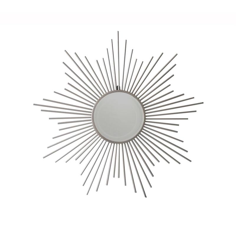 32" Silver Sunburst Metal Framed Round Center Wall Mirror