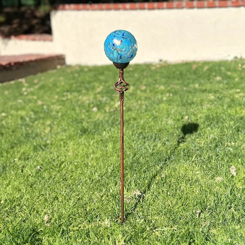 Exhart Solar Pearlized Honeycomb Glass Ball Garden Stake with Metal Finial, 4 by 31 Inches