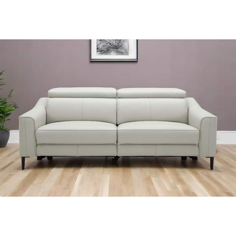 HomeRoots 74" Gray Leather Reclining Sofa With Black Legs - Grey