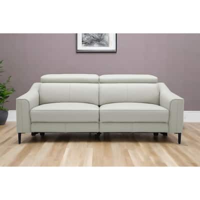 HomeRoots 74" Gray Leather Reclining Sofa With Black Legs