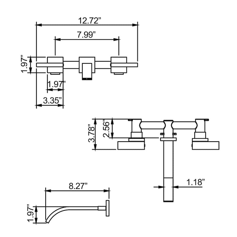 Double Handle Waterfall Wall Mounted Bathroom Faucet in Matte Black