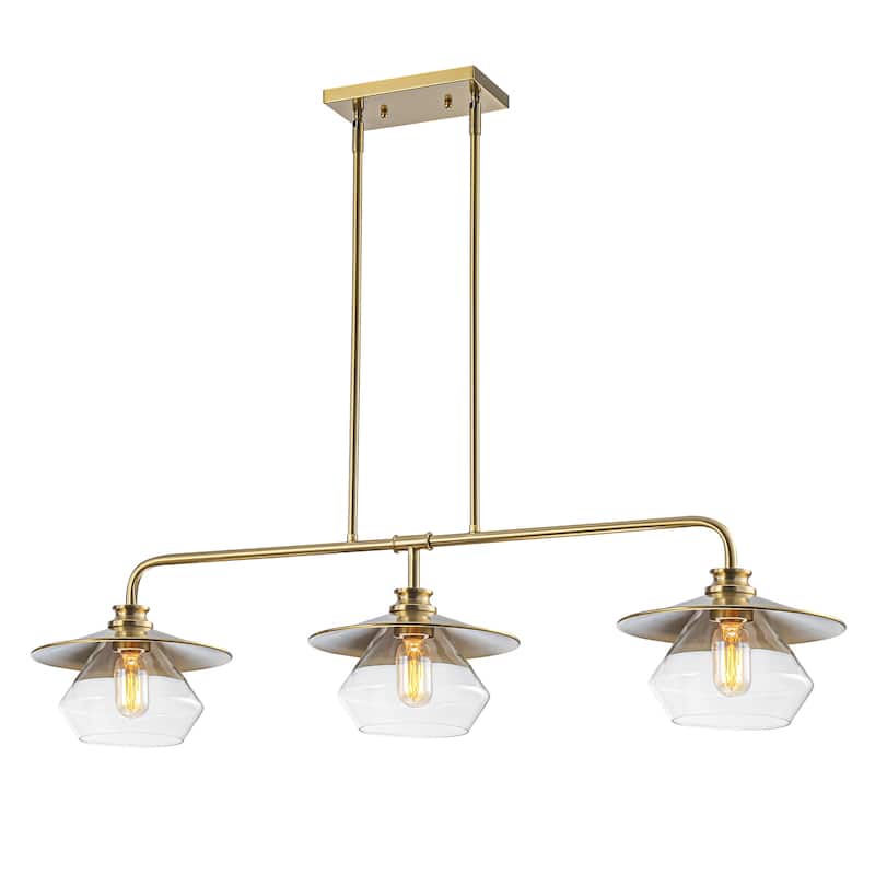Modern 3-Light Linear Pendant Light with Clear Glass Lampshades - Dia.42.13-in