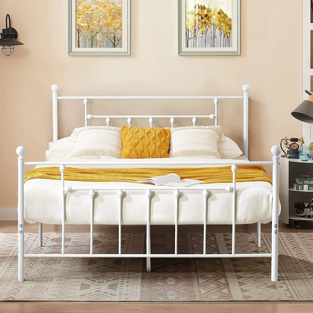 VECELO Metal Platform Bed Frame with Headboard and Footboard Heavy Duty Slat Support Underbed Storage Space Victorian Style