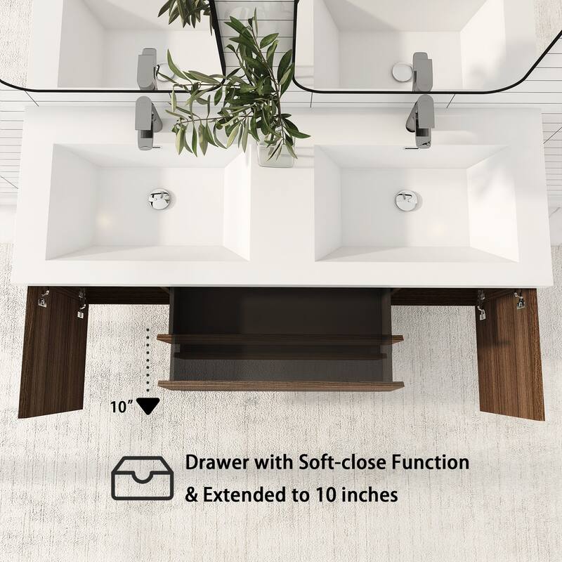60" Wall-Mounted 2-drawer Bathroom Vanity Set with Integrated Double Sink