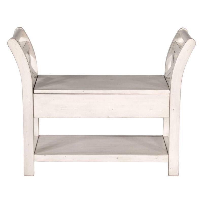 Sime 36 Inch Accent Bench, X-Panel and Storage, Ivory White Mahogany