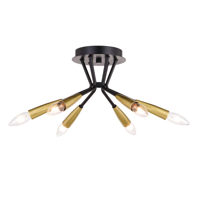 Ellis 16.25-in W Black and Brass Mid-Century Modern Semi Flush Mount Ceiling Light - 16.25-in W x 8-in H x 16.25-in D