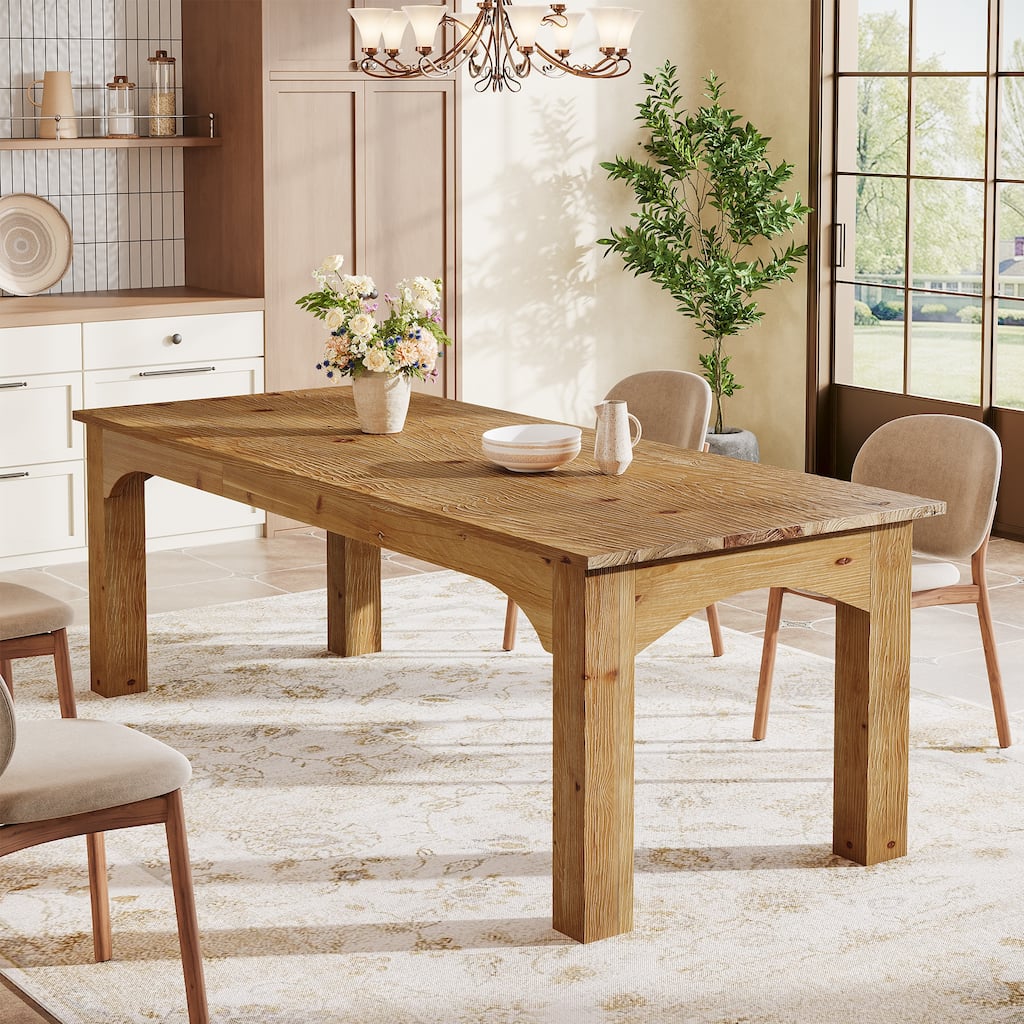 Solid Wood Dining Table, 78.7" Long Rectangular Kitchen Table for 6-8 People - 27.56" D x 78.74" W x 29.53" H