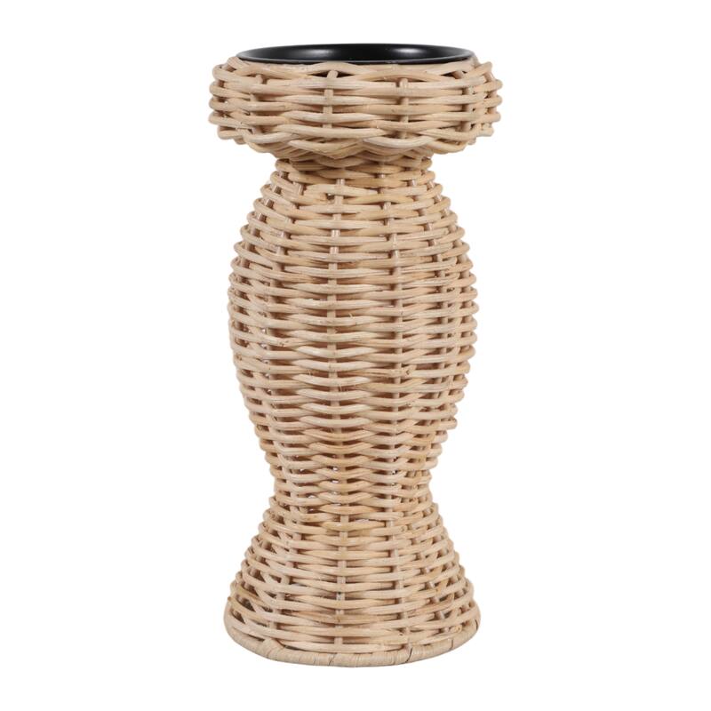 Candle Holder - Brown Metal Handwoven Raffia Pillar