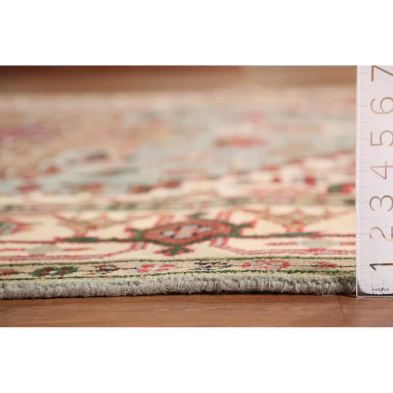 Light Blue Medallion Heriz Serapi Indian Rug Hand-Knotted Wool Carpet - 7'11" x 9'10"