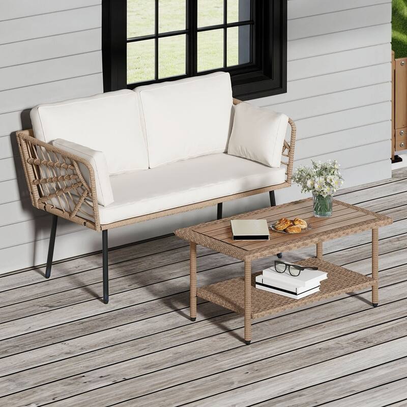 Moasis Outdoor Patio All-Weather Wicker Loveseat/Bistro Set/Sectional Sofa with Cushions and Lumbar Pillows